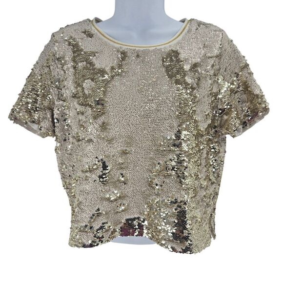 Chelsea & Violet Gold Sequin Crop Top - Picture 1 of 3
